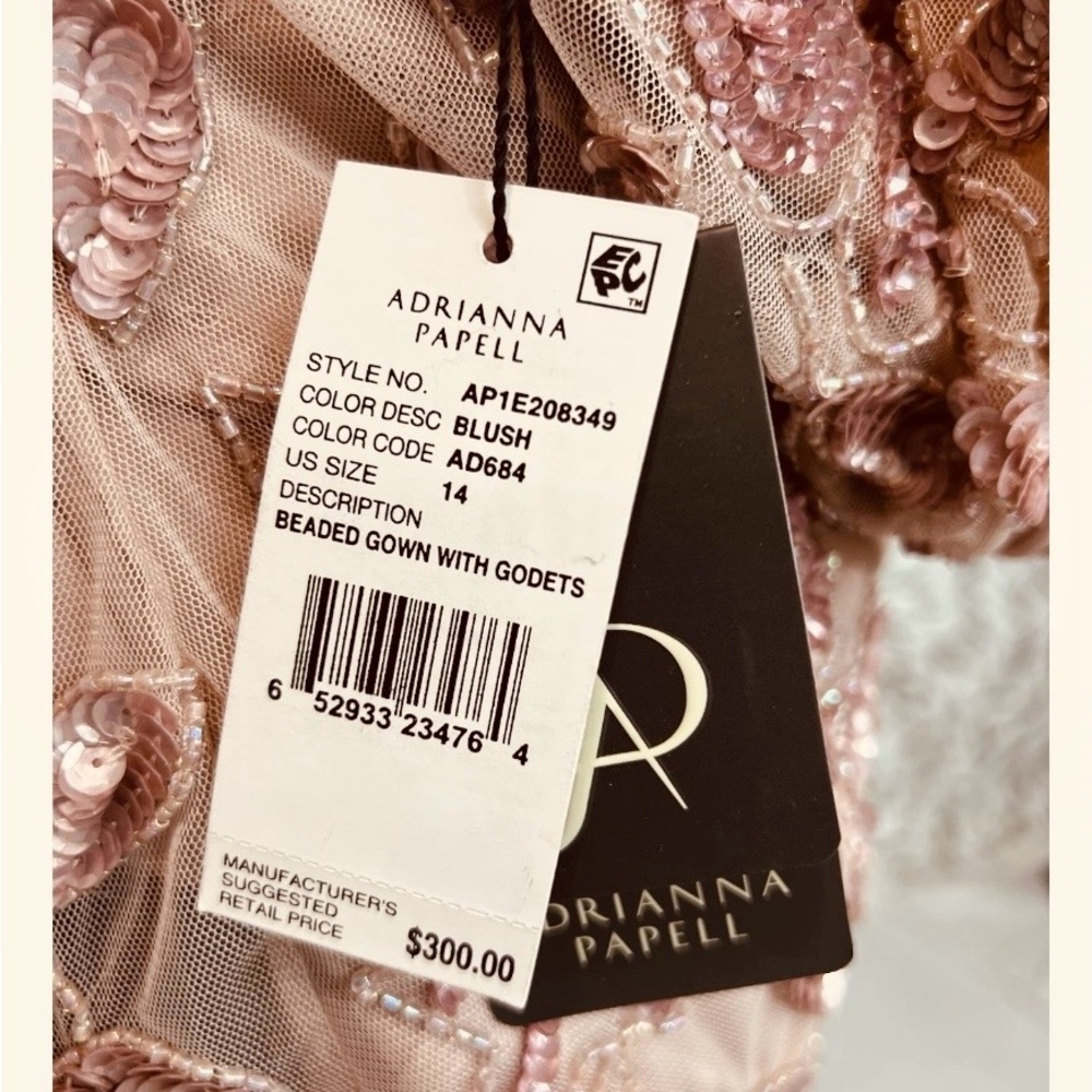 NWT by Adrianna Papell, Blush Beaded Tulle Gown Sz 14, Perfect for Wedding, Prom - Picture 8 of 9